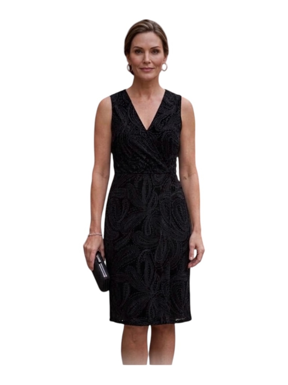 EDDIE BAUER Burnout Velvet Midi Dress Sz 10 Black Sleeveless Paisley 90s Grunge